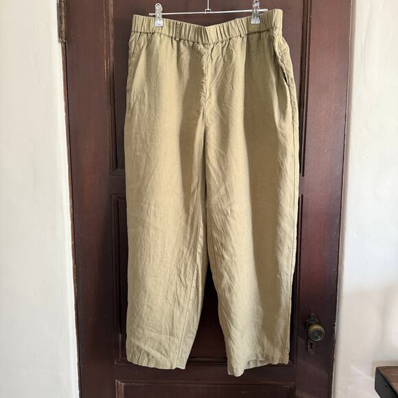 QUINCE | 100% Linen Relaxed Fit Tapered Ankle Pull on pants Tan Khaki | Large - Picture 2 of 7